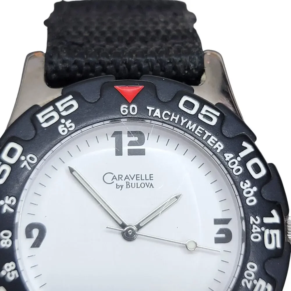 Caravelle by Bulova Mens Sport Tachymeter Watch 45A00 White Dial Quartz